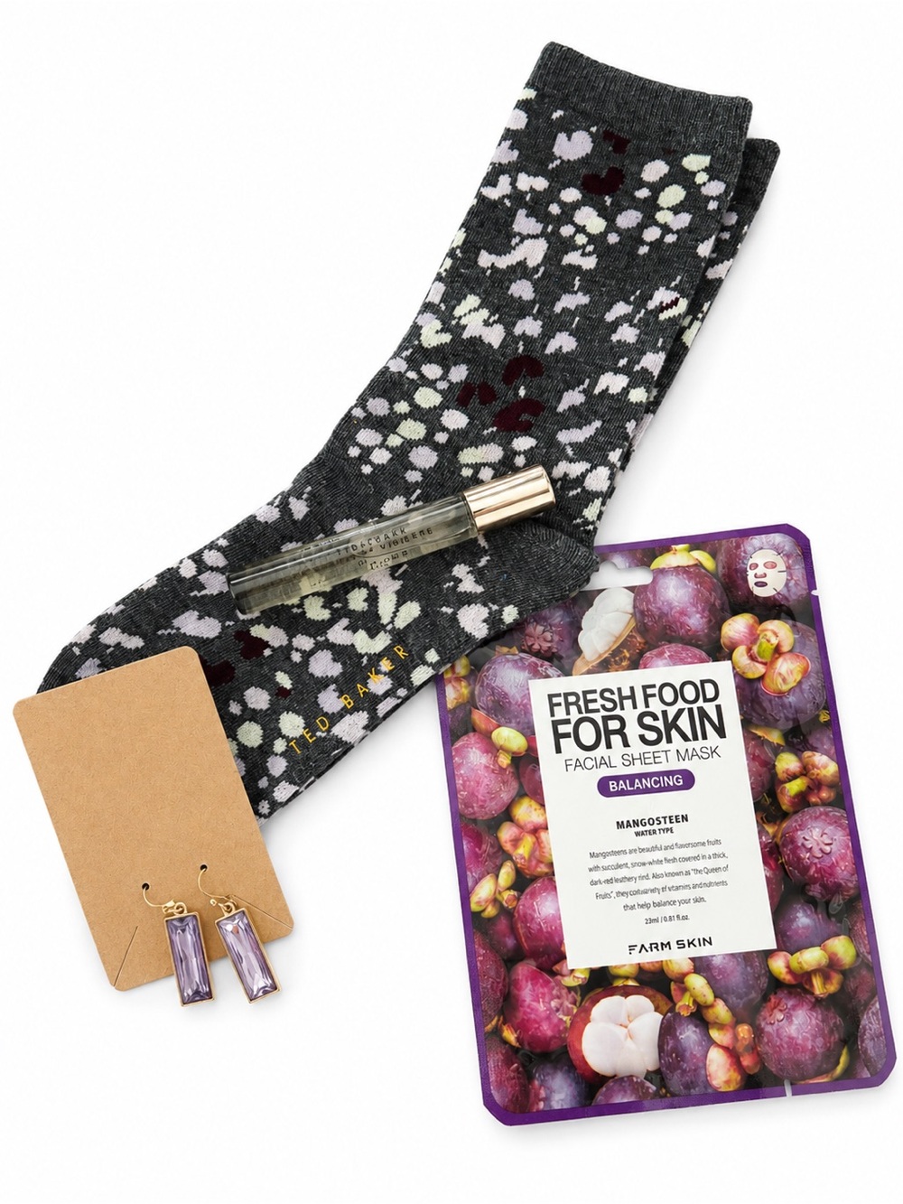 Ted Baker Charcoal Crew Socks with Pink, Cream & Burgundy Speckle